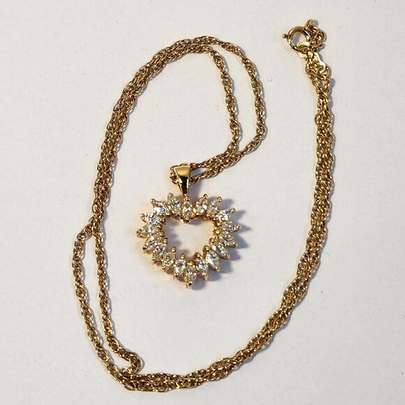 VTG Classic Open Heart Necklace Gold over 925 Chain 18" - Picture 1 of 7